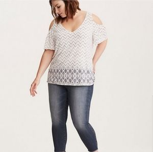 White/blue cold shoulder blouse by torrid